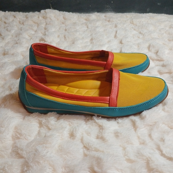 Cougar Shoes Extatic Leather Mesh Slip On Flat Yellow Orange Blue Size 9M - Picture 3 of 10